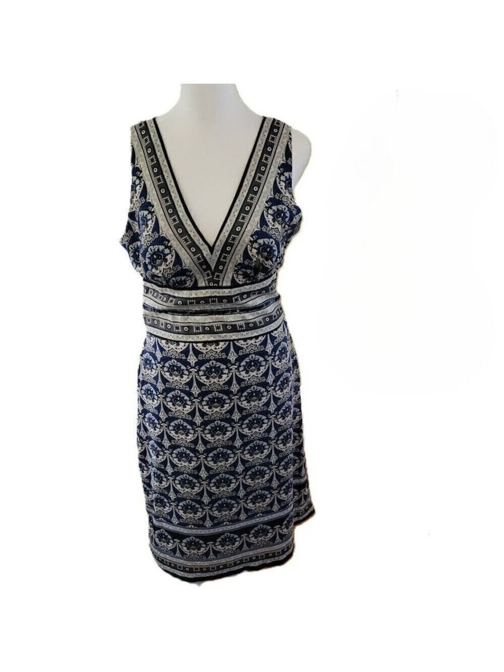 Nicole‎ Miller Sleeveless V-Neck Dress Floral Geometric Print Sequin Detail 6